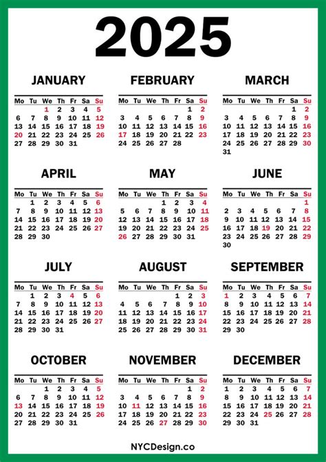2025 calendar with us holidays, printable free, green, red