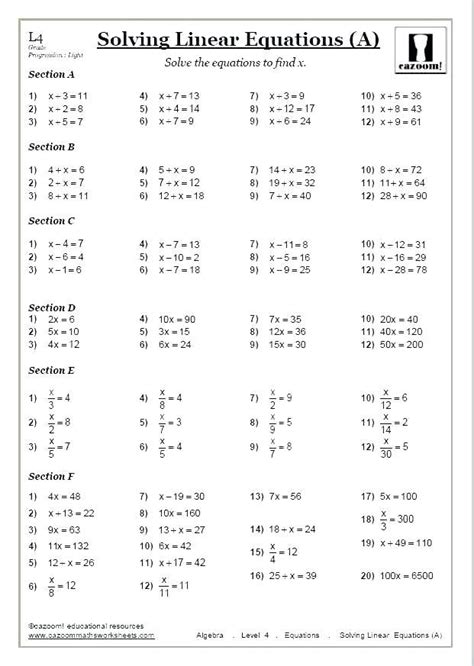Year 7 Maths Worksheets Pdf Mathematics Worksheets Solving Linear