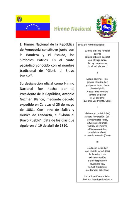 Letra Del Himno Nacional De La Republica De Venezuela