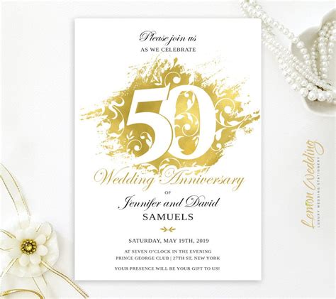 Golden Wedding Anniversary Invitations Printed 50th Etsy