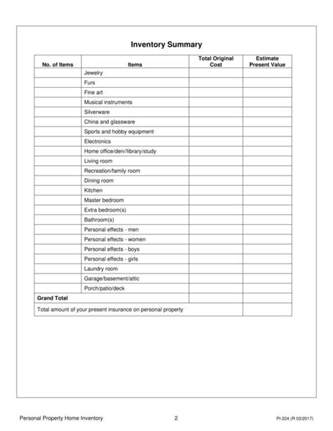 Printable Estate Inventory Worksheet Customize And Print