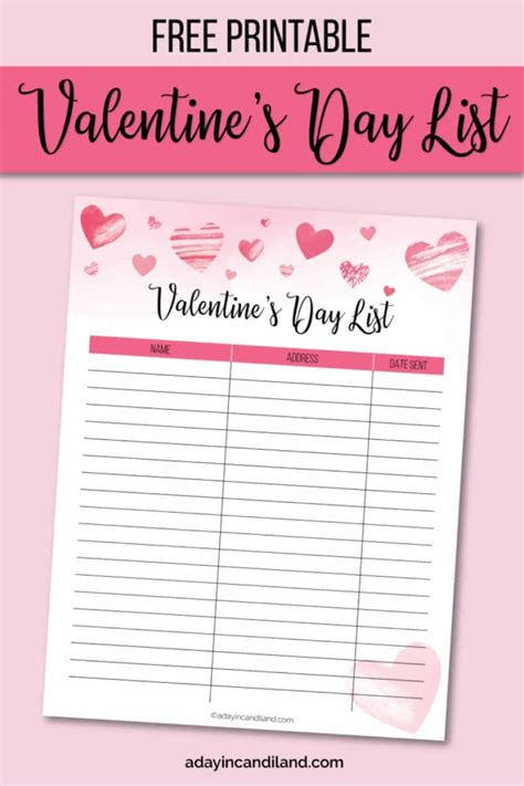 Valentines Day Gift List Printable A Day In Candiland