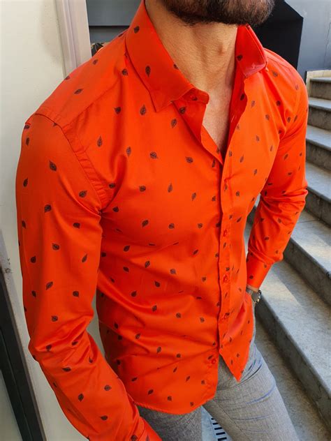 Gentwith Henderson Orange Slim Fit Floral Shirt Gent With