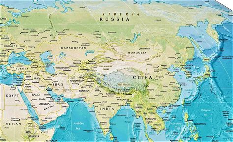Mapa de Asia para imprimir Político Físico Mudo Nombres