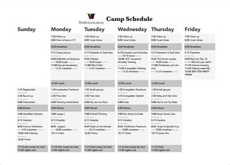 9 Camp Schedule Templates Doc Pdf Free And Premium Templates
