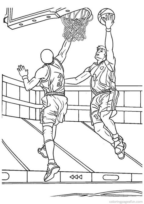 This basketball coloring page features a basketball player attempting to make a basket. Basketball Coloring Pages 6