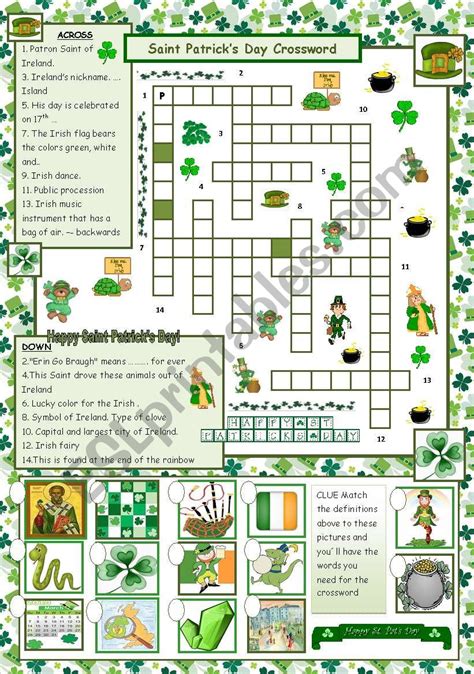 Topped with fun and charm, it's a collection of captivating puzzle games for all ages! St. Patrick´s Day Crossword - with answers - ESL worksheet ...