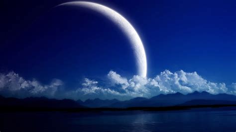 Crescent Moon Clouds Digital Art Planet Sky Hd Wallpaper
