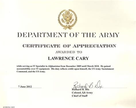 Military Appreciation Certificate Templates Qualads