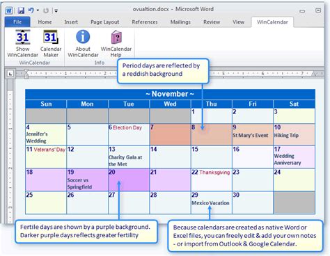 Create A Period And Fertility Calendar In Word Or Excel