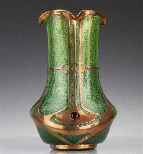 Austrian Secession Art Nouveau Copper And Glass Vase