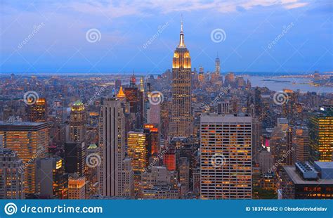 Aerial View On Manhattan Roofs Modern Buildings And Skyscrapers In