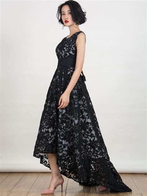 Black Lace Sleeveless High Low Maxi Dress Choies