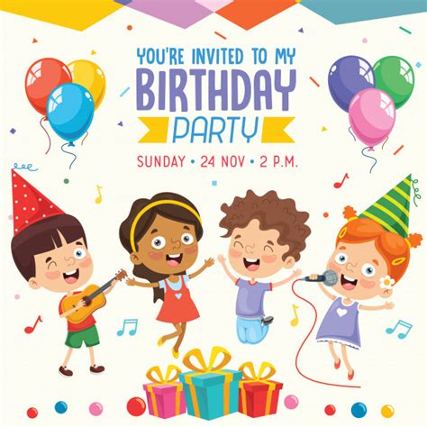 Peach modern elegant birthday animated square invitation. Vector illustration of children birthday party invitation card design | Premium Vector