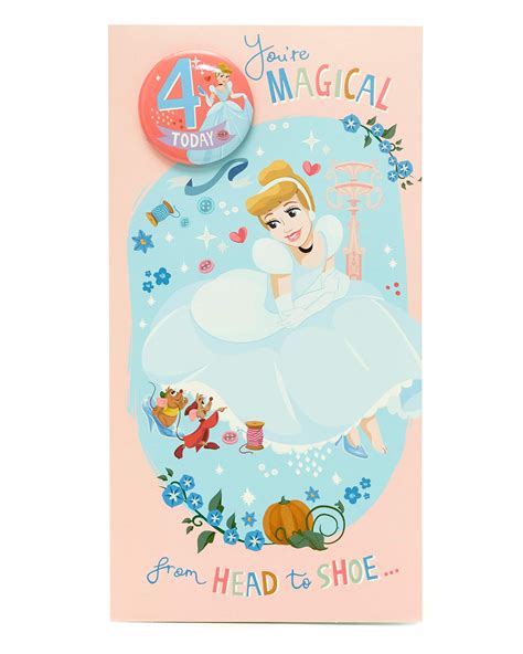 Buy 4th Birthday Card Birthday Card 4 Year Old Girl Disney Cinderella Design Badge