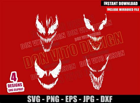 Carnage Face Bundle Svg Dxf Png Marvel Symbiote Cut File Cricut Vector