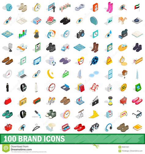100 Brand Icons Set Isometric 3d Style Stock Vector Illustration Of
