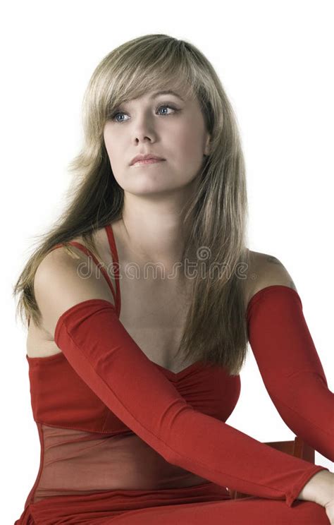 Sensuality Blonde Woman In Red Stock Image Image Of Portrait