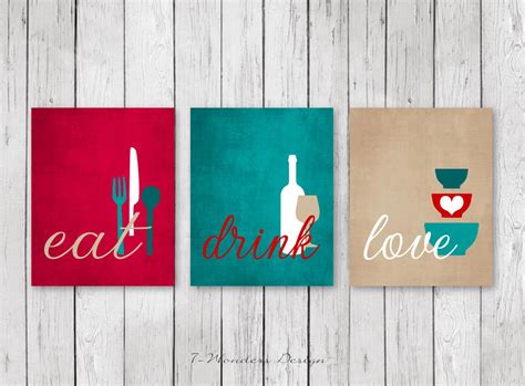 You have probably decorated every room in your house beautifully, but did you forget about the kitchen? Kitchen Wall Art Print Set Eat Drink Love Red, Teal, Tan ...