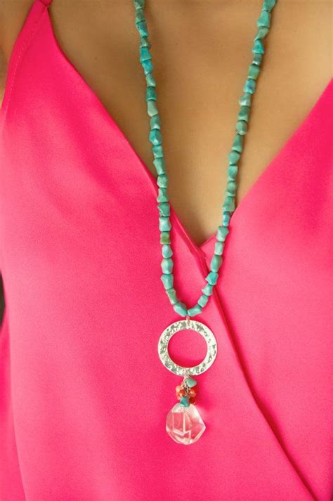 Real Turquoise Necklace Long Turquoise Necklace Boho Long Etsy