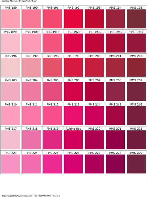 Pms Color Chart 4 Color Palette Pink Pantone Color Chart Pink Color