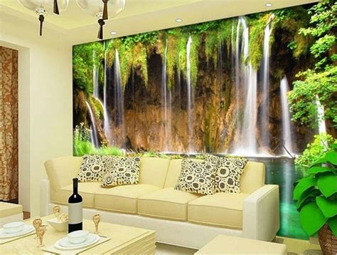 Breathtaking 3d Forest Waterfall Scene Wallpaper Mural Wall Art Three