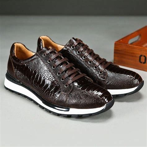 Mens Causal Ostrich Leather Shoes Fashion Sneaker Walking Shoes Everweek