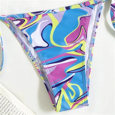 Sexy Women Summer Swimwear Nightclub Bikini Set Bra Tie Side G String Thong Beach Triangle Suit