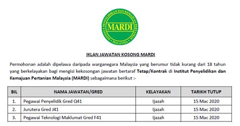 Do you have working experience in technician/. Jawatan Kosong Terkini 2020 MARDI - Pelbagai Bidang & Jawatan