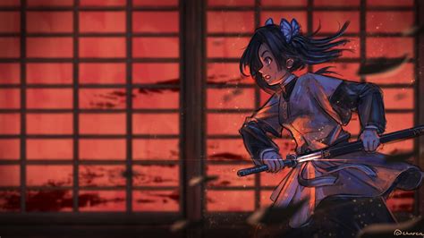 Demon Slayer Aoi Kanzaki With Sword With Background Of