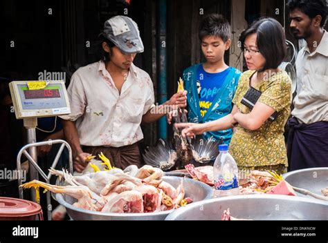 Yangon Myanmar Circa December 2013 Vendor Selling Chicken In Street