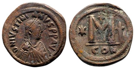 Justinian I 527 565 Æ 40 Nummi Constantinople Byzantine Coins