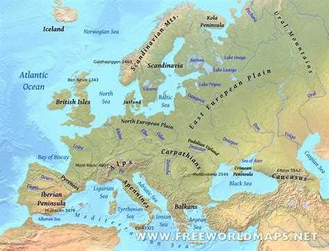 Western Europe Physical Features Map