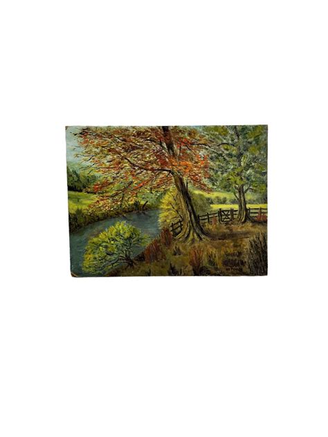 Original Oil Painting On Hardboard Lake Trees Scene Oil Painting