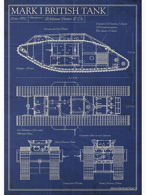 British Mark I Tank Blueprint Poster For Sale By Moviemaniacs
