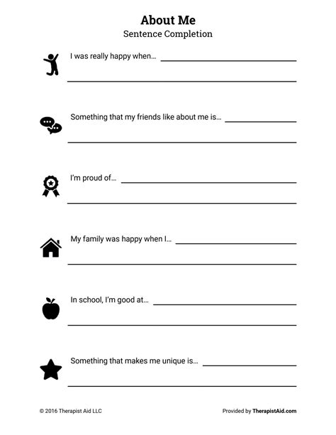 Self Esteem Journal Worksheet