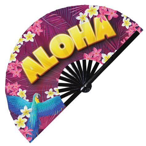 Aloha Hawaii Uv Glow Hand Fan Maui Aloha Folding Hand Fan Etsy