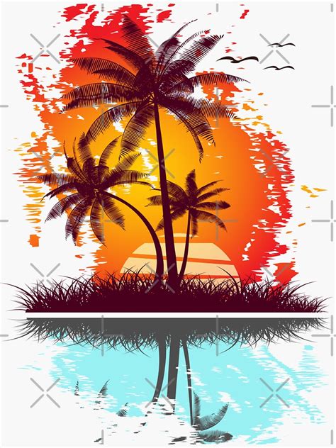 Natural Dark Green Palm Trees Tropical Beach Tropical Sticker For