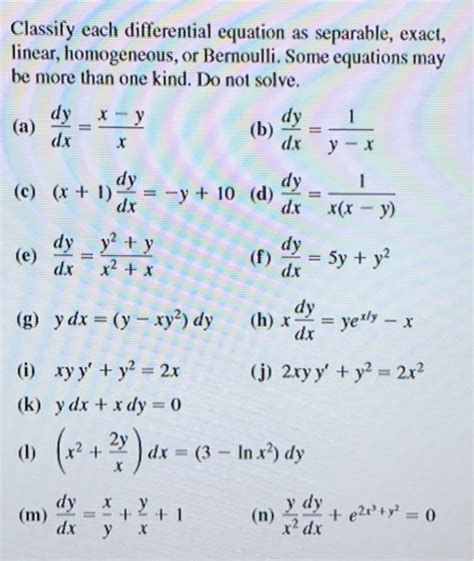 Solved Classify Each Differential Equation As Separable Chegg Com