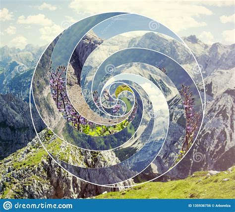 Spirals in nature tend to follow the golden ratio (phi) or fibonacci sequence in their rates of expansion. Collage With The Landscape And The Sacred Geometry Symbol ...