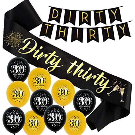Famoby Black Dirty Thirty Paper Banner Satin Sash Shoulder Strap Banner