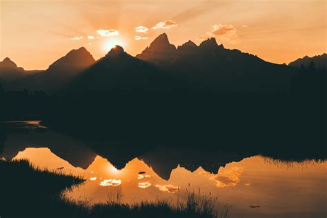 Lake Silhouette Mountains Beside 4k Hd Nature 4k Wallpapers Images