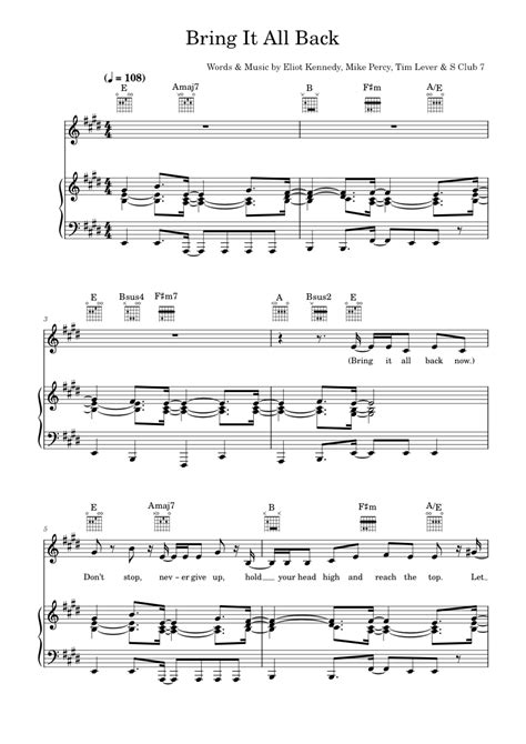 Bring It All Back Sheet Music For Piano Vocals By S Club 7 Music