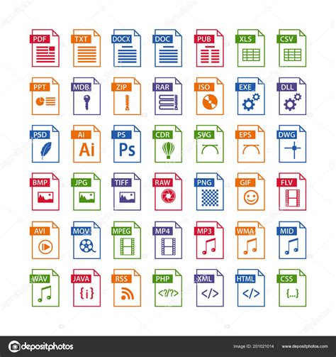 Colorful Set File Type Icons File Format Icon Set Color Stock Vector By
