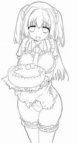 Maid Cake Anime Birthday Lineart Coloring Sama Template Deviantart Manga Sketch sketch template