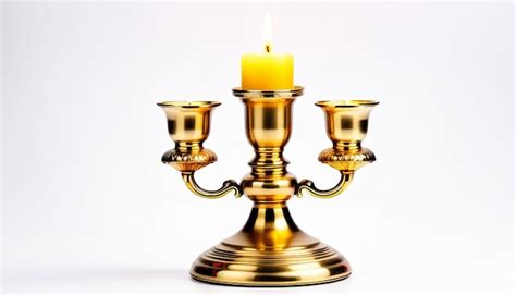 Premium Ai Image Burning Candle Vintage In Golden Candlestick