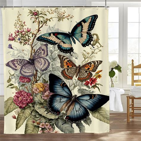 Amazon Com Butterfly Shower Curtain Retro Flower Butterfly Shower