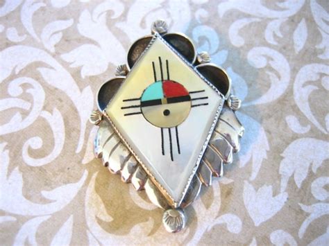 Vintage Sterling Silver ZUNI Sun Face Inlay By Charmingellie