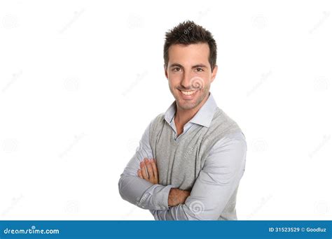 Happy Man Standing Wit Arms Crossed Stock Image Image Of Copyspace