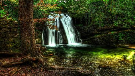 Spring Waterfall Forest Hdr Nature Hd Wallpaper Preview